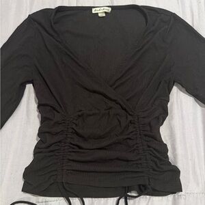 Derek Heart Black Long Sleeve V-Neck Top